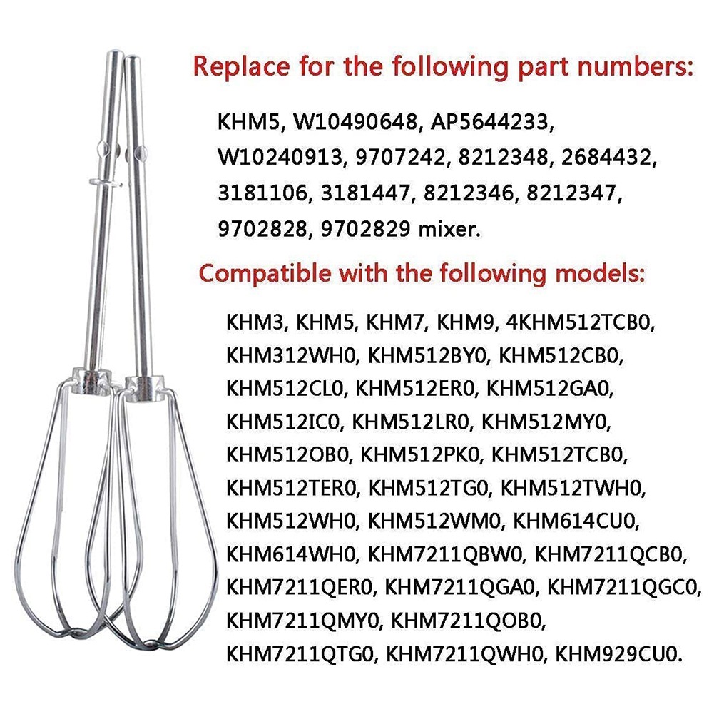 Kitchenaid Mixer Hand Mixer - [B25B！】W10490648 & KHMPW キッチンエイド製ハンドミキサー用アタッチメント、泡立て器、ターボビーター、クリーム、ムース作り用