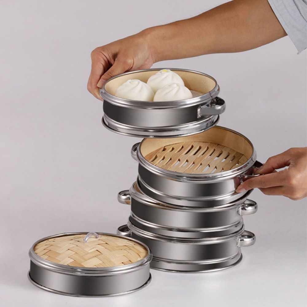 Bao Steamer Bamboo - ラウンド点心調理ツールステンレス鋼餃子蒸しグリッド蒸しラック食品蒸し器ケージ蒸し器ケージキット