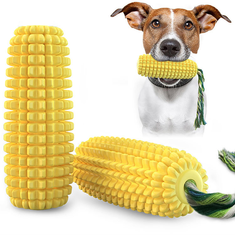 Corn Dog Stick - 人気の耐久性のあるゴム製コーンドッグトイ、噛みつき防止ベント付き、音が鳴る子犬用研磨スティックロープ、犬用噛むおもちゃ、ペット用品バッグ