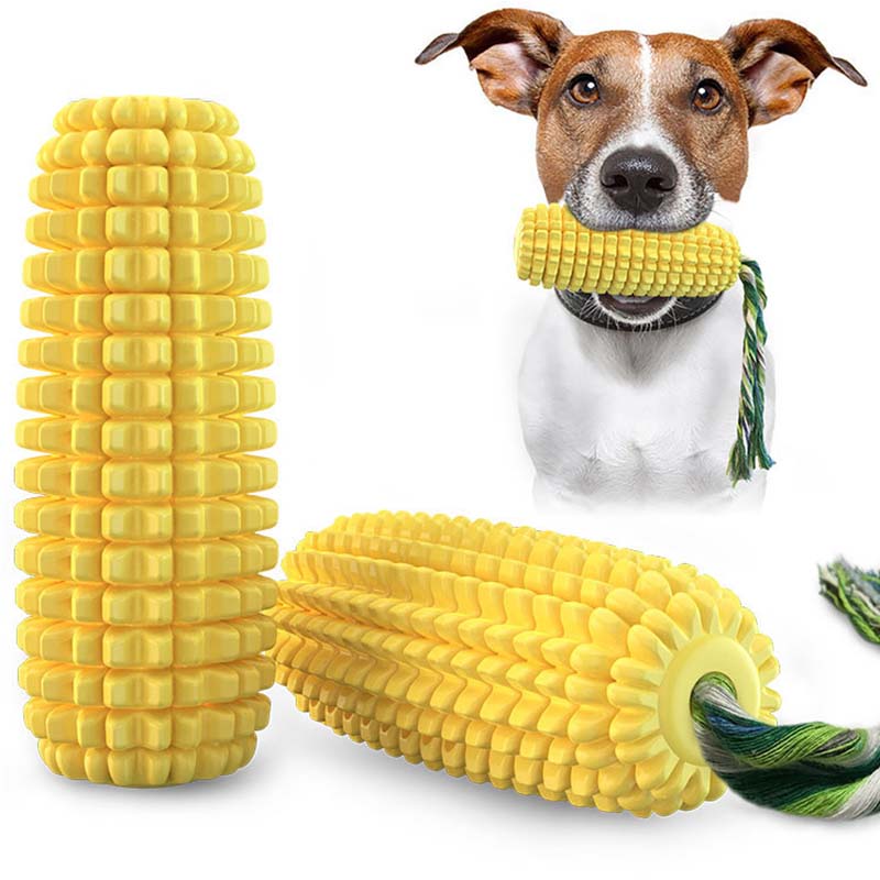 Corn Dog Stick - トウモロコシ型の鳴き笛入り犬用おもちゃ、耐久性があり噛みつきにくい臼歯スティック、犬用歯ブラシ、歯磨きペット用噛むおもちゃ