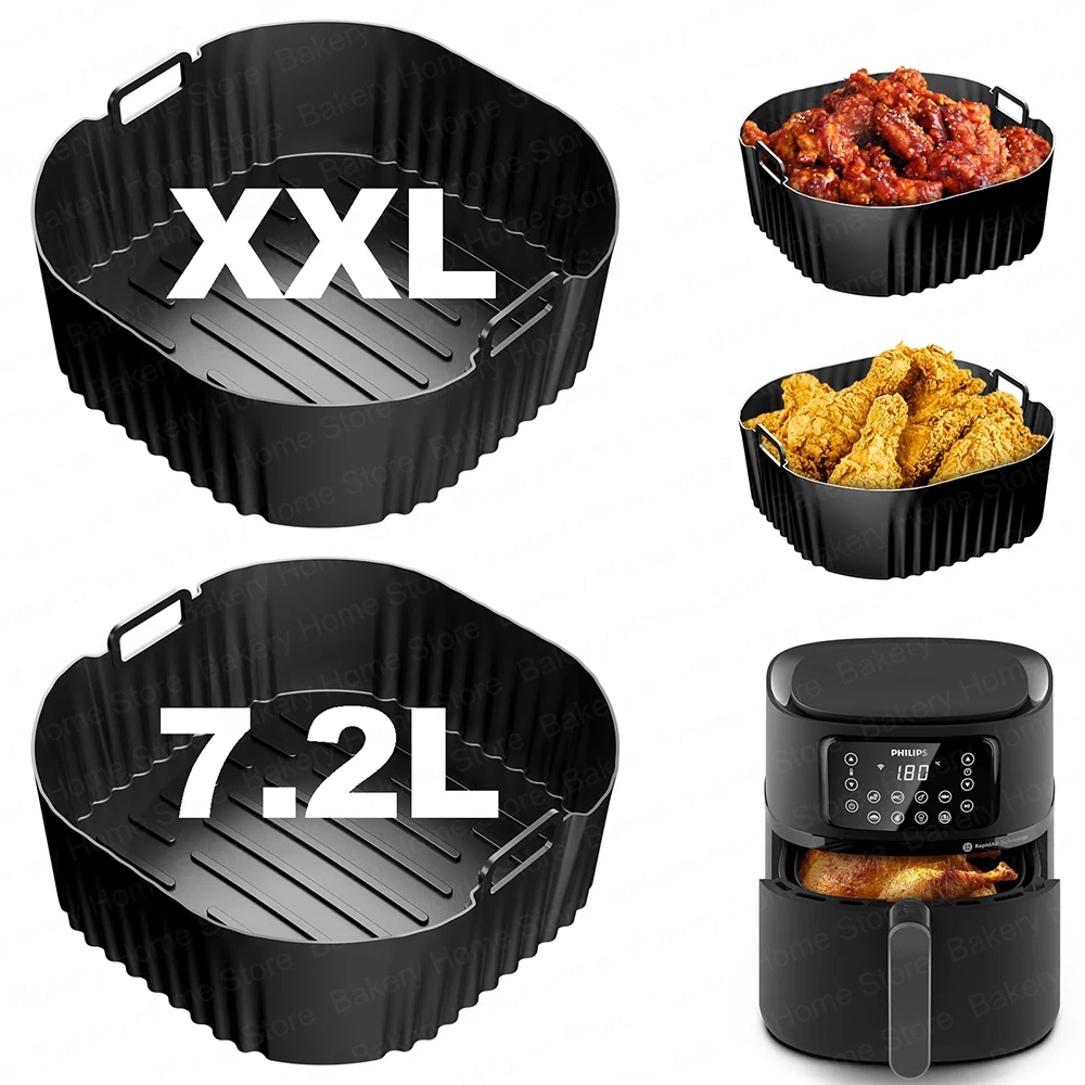 Philips Air Fryer Airfryer Xxl - フィリップスエアフライヤーXXL 7.2L & 5000シリーズ用シリコン製エアフライヤーモールド、ノンスティックベーキングパンアクセサリー、調理用再利用可能バスケット