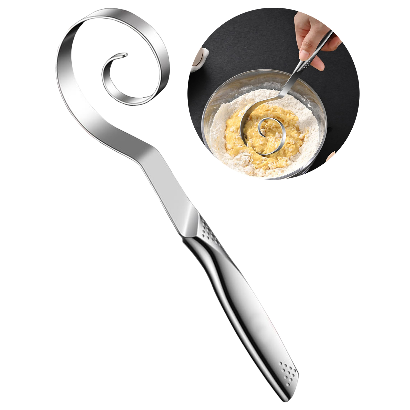 Danish Pancake Pan - ポータブルシームレス生地泡立て器金属製生地泡立て器ミキシングツールホームベーカー用クイックミキシングツールパン、ピザ生地、ペストリー生地用