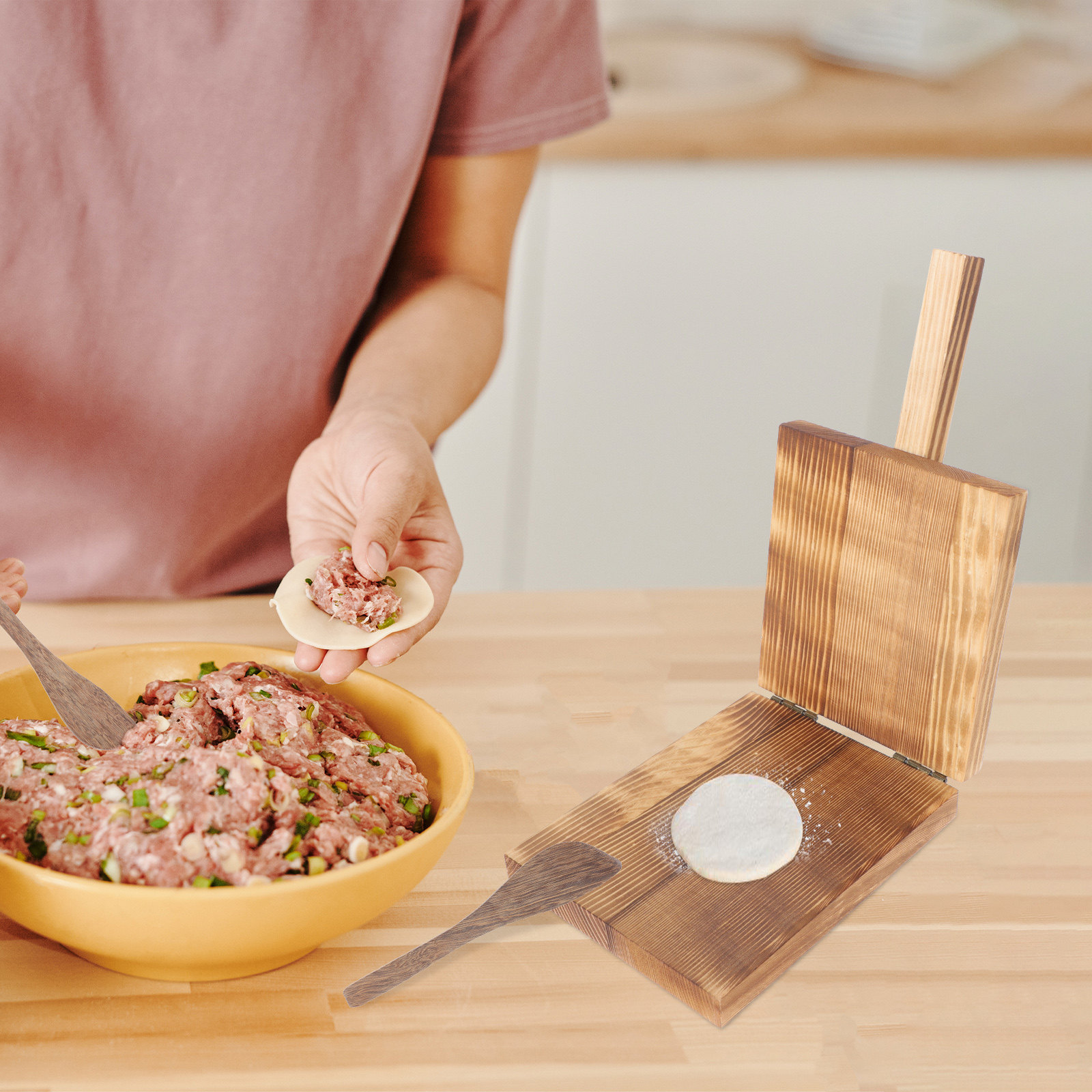 木製餃子皮プレスツール1セット、食品グレードの生地プレッサー - Dumpling Press Set のレビューと価格