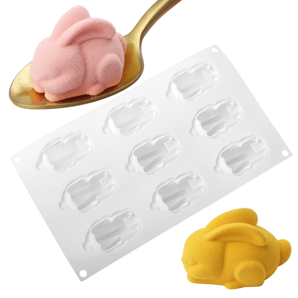 9セルしゃがむ長耳ウサギデザインチョコレートケーキ型シリコン - Bunny Cake Mold のレビューと価格
