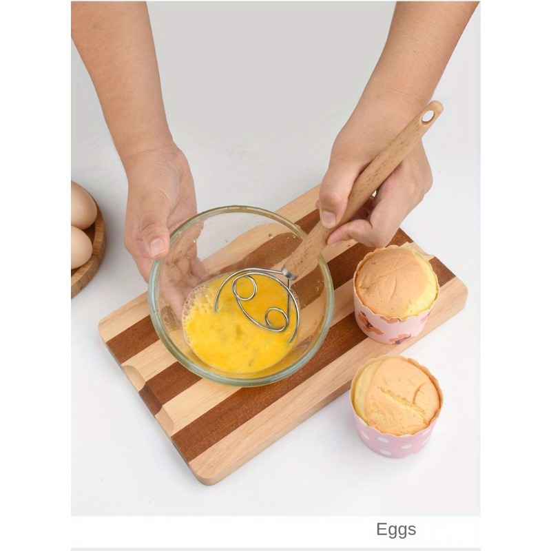 ステンレス製のデニッシュ生地泡立て器、木製ハンドル付き、パン - Danish Pancake Pan のレビューと価格