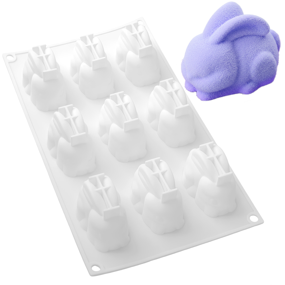 スクワットシッティングロングイヤードラビットデザイン9セルシ - Bunny Cake Mold のレビューと価格